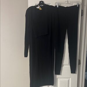 Black Ribbed 3pc Cardigan and Leggings Set